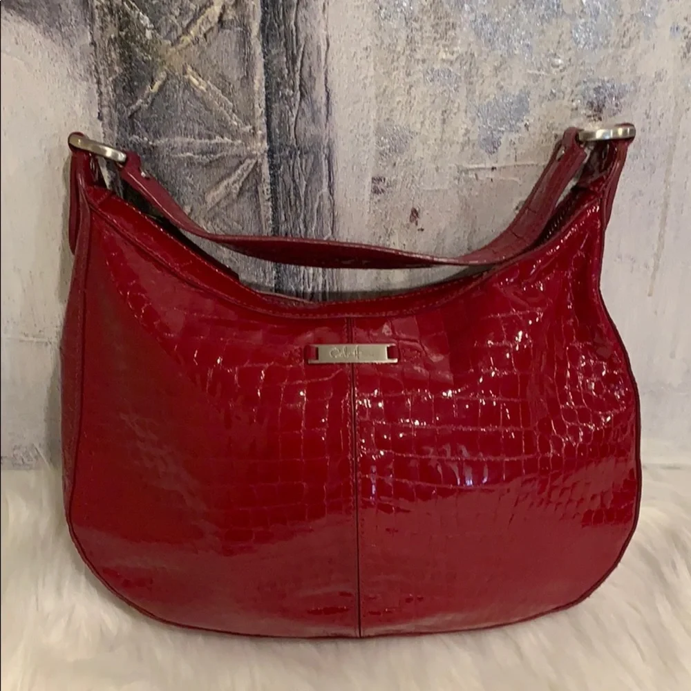 Cole Haan glossy Red leather crocodile Embossed bag